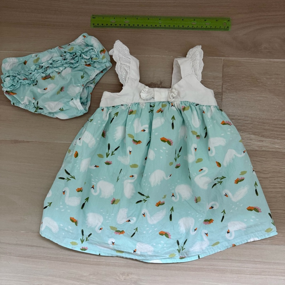 Swan Print Baby Dress with Bloomers (12 months)